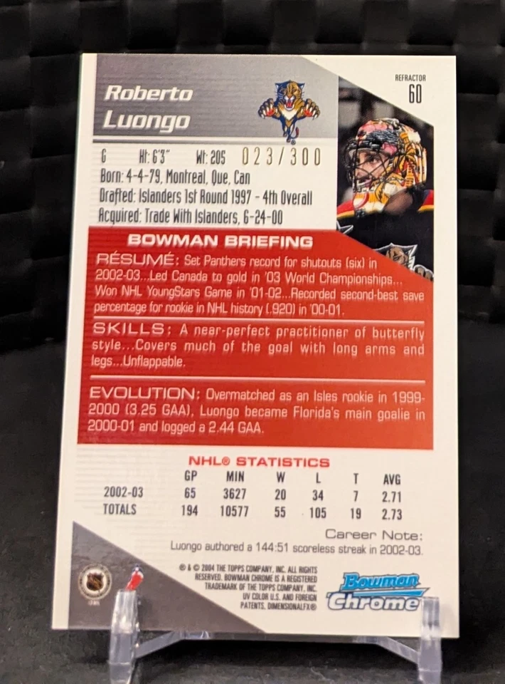 Bowman Chrome Draft Picks & Prospects Refractor 2003/300 Roberto Luongo Foto 2 de 4