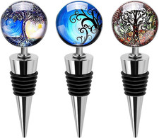 3 Pack Decorative Wine Stoppers, Wine Bottle Stopper with Beautiful Art Glass, R