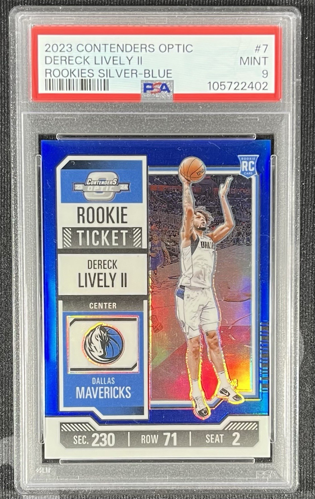 DERECK LIVELY II 19/99 BLUE ROOKIE TICKET 2023-24 PANINI CONTENDERS OPTIC NO. 7