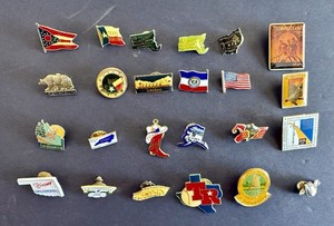 Vintage US State Travel Souvenir Pin Lot Flags Texas Alaska Ohio AL OK WI CA +++