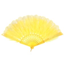 Feather Hand Fan Yellow Vintage Folding Fan with Tassel Jade