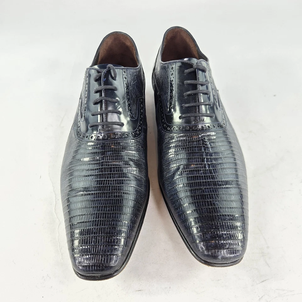 Sapato Oxford Masculino Lagarto Genuíno Mezlan EUA 13 M Azul Marinho Ponta das Asas 13644 - Imagem 2 de 4