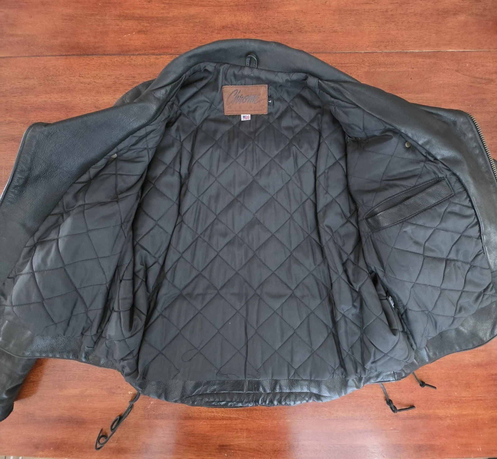 Vtg Custom Chrome Gear Large Leather Motorcycle Jacket Made In USA Talon Zippers - product detail image 9