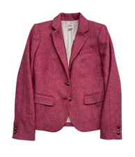 J Crew 0 Hot Pink Schoolboy Herringbone Blazer Jacket Wool Blend Soft Tweed