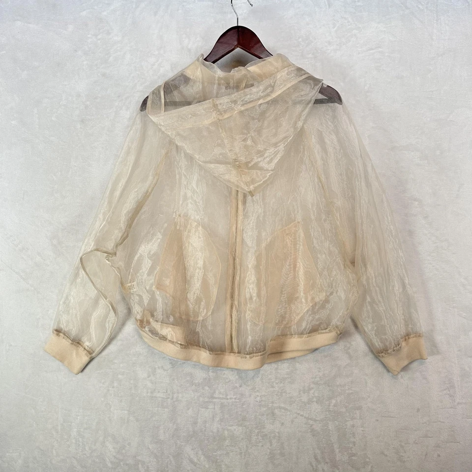 Chaqueta AKIRA Mujer Grande Beige Transparente Organza Con Capucha Cremallera Ligera Bombardero Foto 3 de 4