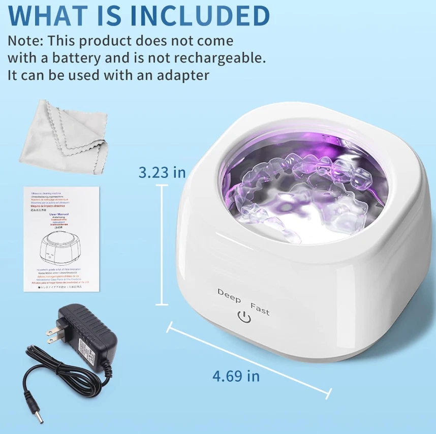 Limpiador retenedor ultrasónico 250 ml, máquina de limpieza sónica de dentaduras postizas y alineadores Foto 2 de 4