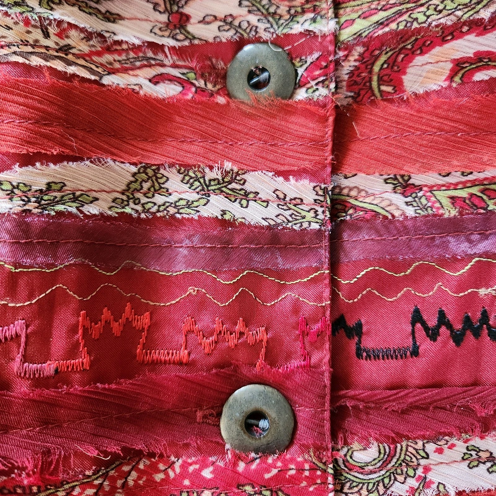 Y2k Textured Patchwork Button Down Shirt PL Red P… - image 10