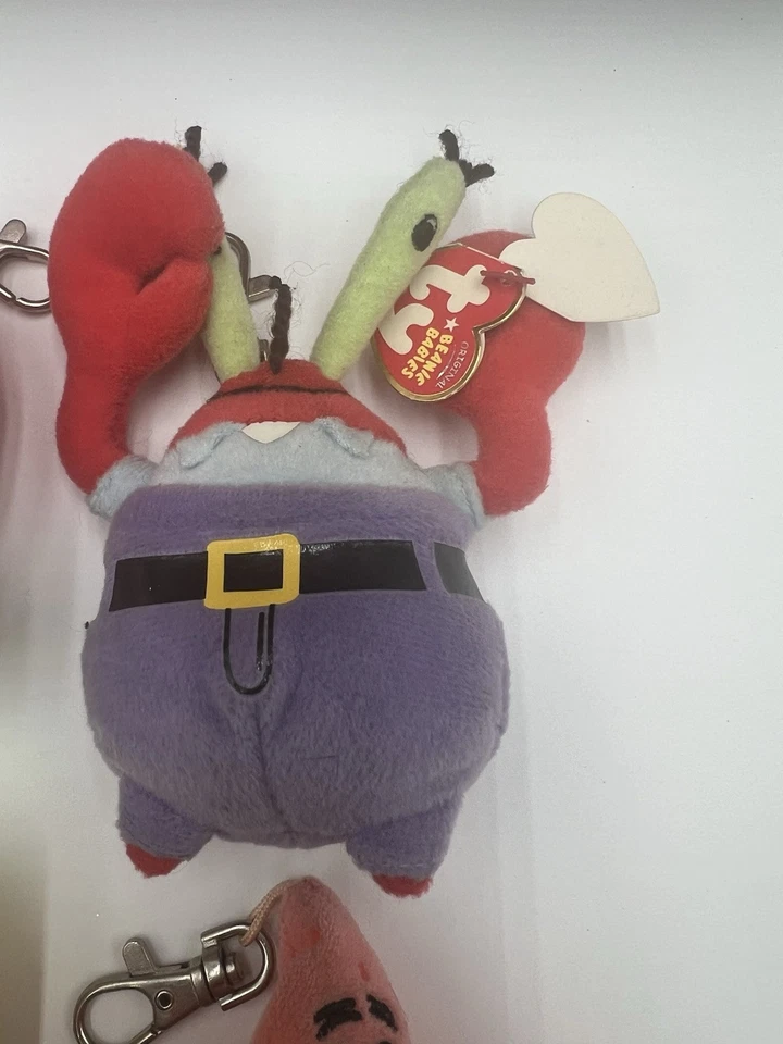 Ty Beanie 婴儿 4 件套海绵宝宝 4 英寸背包钥匙夹带标签 Gary Patrick Krab — 第 4/4 张图片