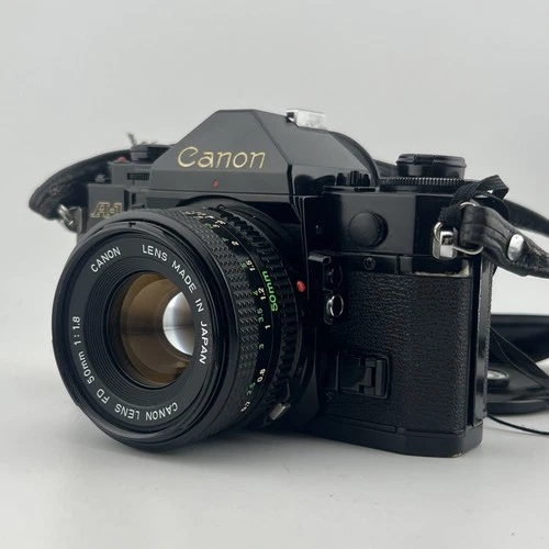Vtg Canon A-1 35mm Film SLR Camera w/ FD 50mm F1.8 Lens TESTED WORKS! Excellent