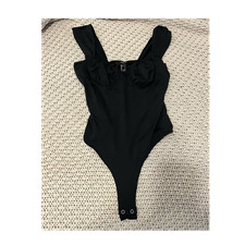 Forever 21 Women  s Black Solid One-Piece Bodysuit Strap Accent Size S