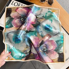 100 Silk Scarf Women Vintage Roseo Flower Kerchief Small Square Bandana 53 53cm