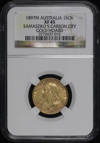 1897M Australia Gold 1 Sovereign NGC XF-45 Samaszko's Carson City Gold Hoard
