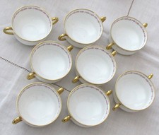 HAVILAND LIMOGES Porcelain China -8 CREAM SOUP BOWLS - Pattern Rose Gold Trim