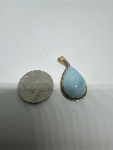 VINTAGE 14K GOLD GROSSER LARIMAR ANHÄNGER FÜR HALSKETTE, STEIN, HELLBLAU - Bild 9 von 12