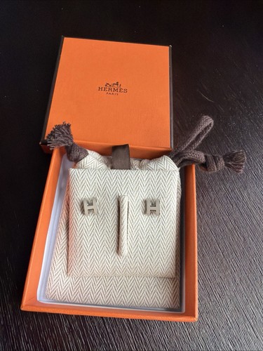 HERMES Mini Pop H Earring Marron glacé  Grey/ Palladium Plated- NEW