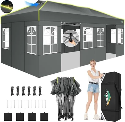 COBIZI Pavillon 3x6 Wasserdicht Stabil Winterfest, Faltbar Partyzelt mit Seitenwänden