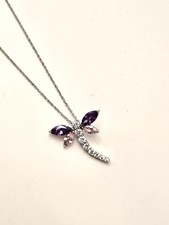 Sterling Silver Amethyst Dragonfly Pendant  Necklace 18