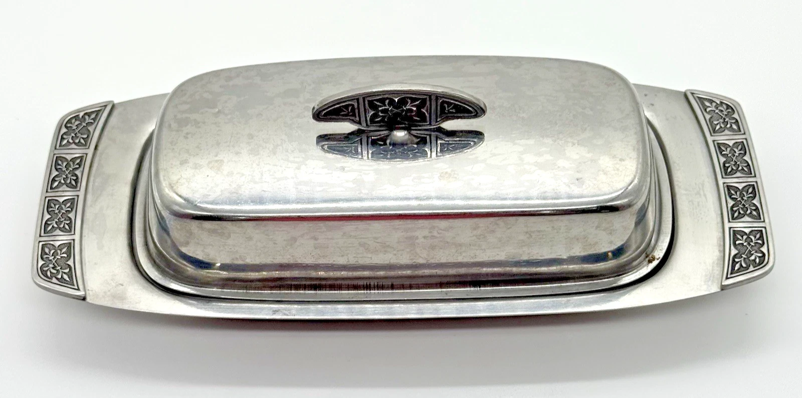 Vintage Mid Century Modern Butter Dish Silver Metal Stainless Steel Japan Retro