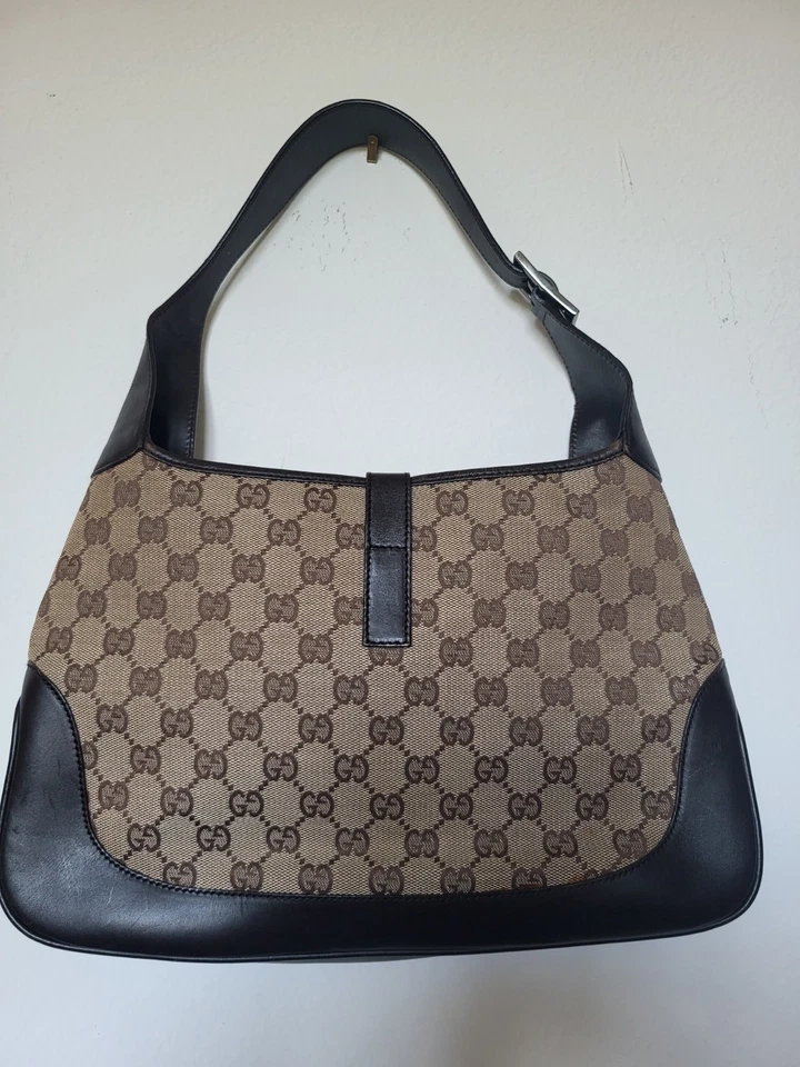 Подлинный Gucci Jackie GG холст кожаный бежевый темно-коричневый одна наплечная сумка - Изображение 2 из 4
