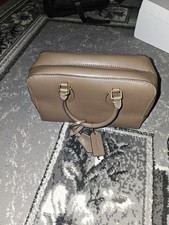 leather satchel bag taupe beige with shoulder strap
