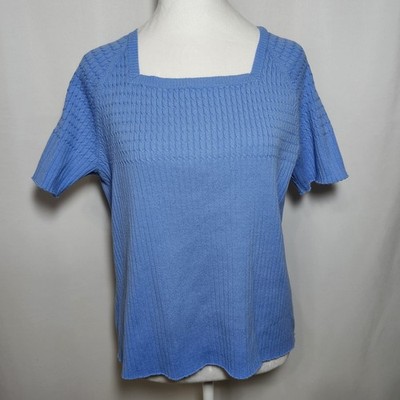 D&Co Women's Size Medium Blue Short Sleeve Square Neck Shirt Casual Office