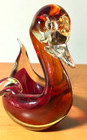 Vtg Murano Sommerso Uranium UV Glow Glass Swan Ashtray Bowl Figurine Red Yellow