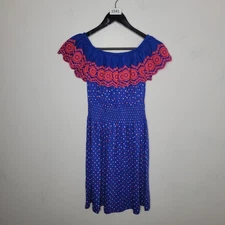 Lilly Pulitzer Kalama Dress Off the Shoulder Midi Polka Dot Blue Pink Size XS