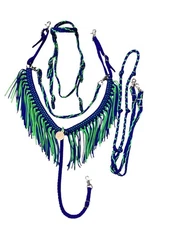 Fringe Horse Tack Set electric blue and neon green