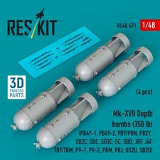 1/48 Reskit RS48-0571 Mk-XVII Depth bombs (350 lb) (4 pcs) (PB4Y-1, PB4Y-2, PBY/