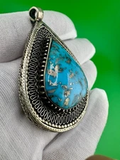 Natural Turquoise Pendant Starling silver Handmade 31 grams #1973-15