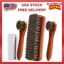 4-Piece Horsehair Shoe Brush Shine Kit, Shoe Polish Kit,