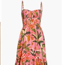 Farm Rio Leopard Forest Pink Cotton Sundress Strappy Open Back Swiss Dot NWT XL