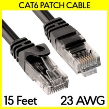 15 FT Cat6 Ethernet Patch Cord Black LAN Cat 6 Cable RJ45 Internet Router Cable