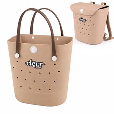 Convertible Beach Tote Backpack Waterproof Sandproof EVA Rubber Pool Bag Brown