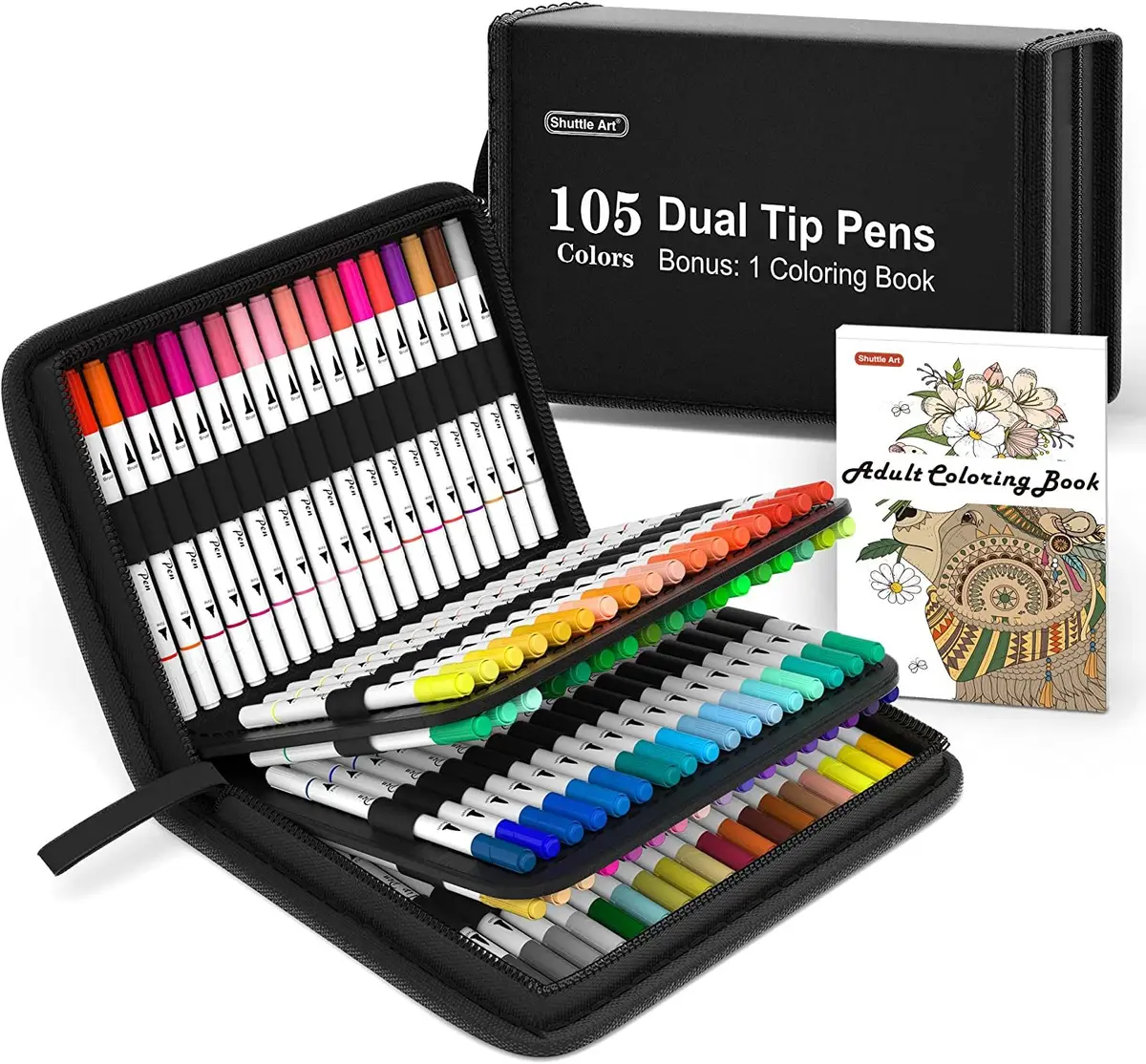 Dual Tip Brush Pens Art 106 Piece Set, 105 Colors with 1 Coloring