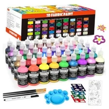  Fabric Paint Set, 45 Colors 3D Permanent Paint with Brushes Palette Fabric 