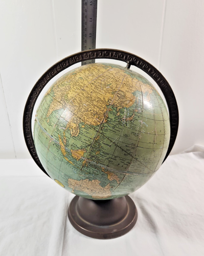 VINTAGE GEORGE F CRAM TERRESTRIAL WORLD GLOBE ON METAL STAND - Picture 12 of 13