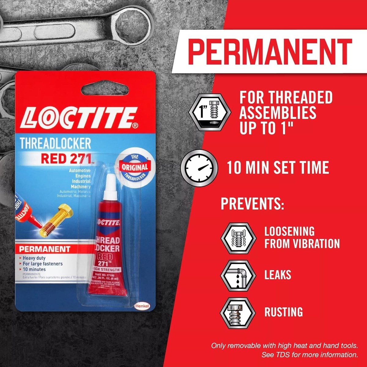 Loctite Nut & Bolt Threadlocker Red271 Permanent Heavy( pack of 2