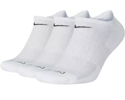 Nike DRI-FIT PLUS No-Show Socks 3 Pair Pack Mens X-Large 12-15  White SX6889-100