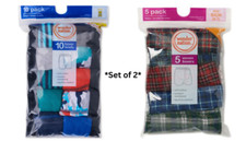 Wonder Nation Boys Tartan 5 Pk Boxers/10 Soft Cotton Boxer Briefs Size M 8 SET