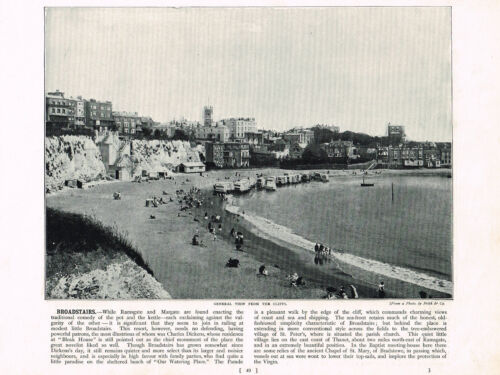 Broadstairs Kent From The Cliffs Antique Picture Print Old Victorian 1895 RTC#49 - 第 1/3 張圖片
