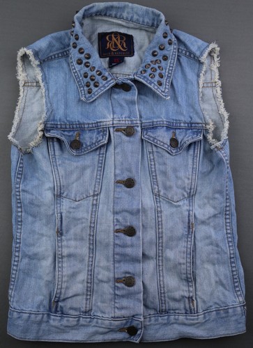Giubbotto giacca jeans donna Rock & Republic Gunshow borchie grezzo sfilacciato taglia XS - Foto 1 di 8