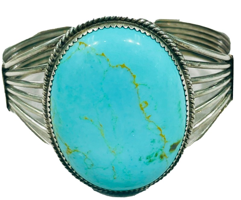 Reduced! Large (41x31.5 mm Oval) Turquoise Sterling Silver Cuff Bracelet