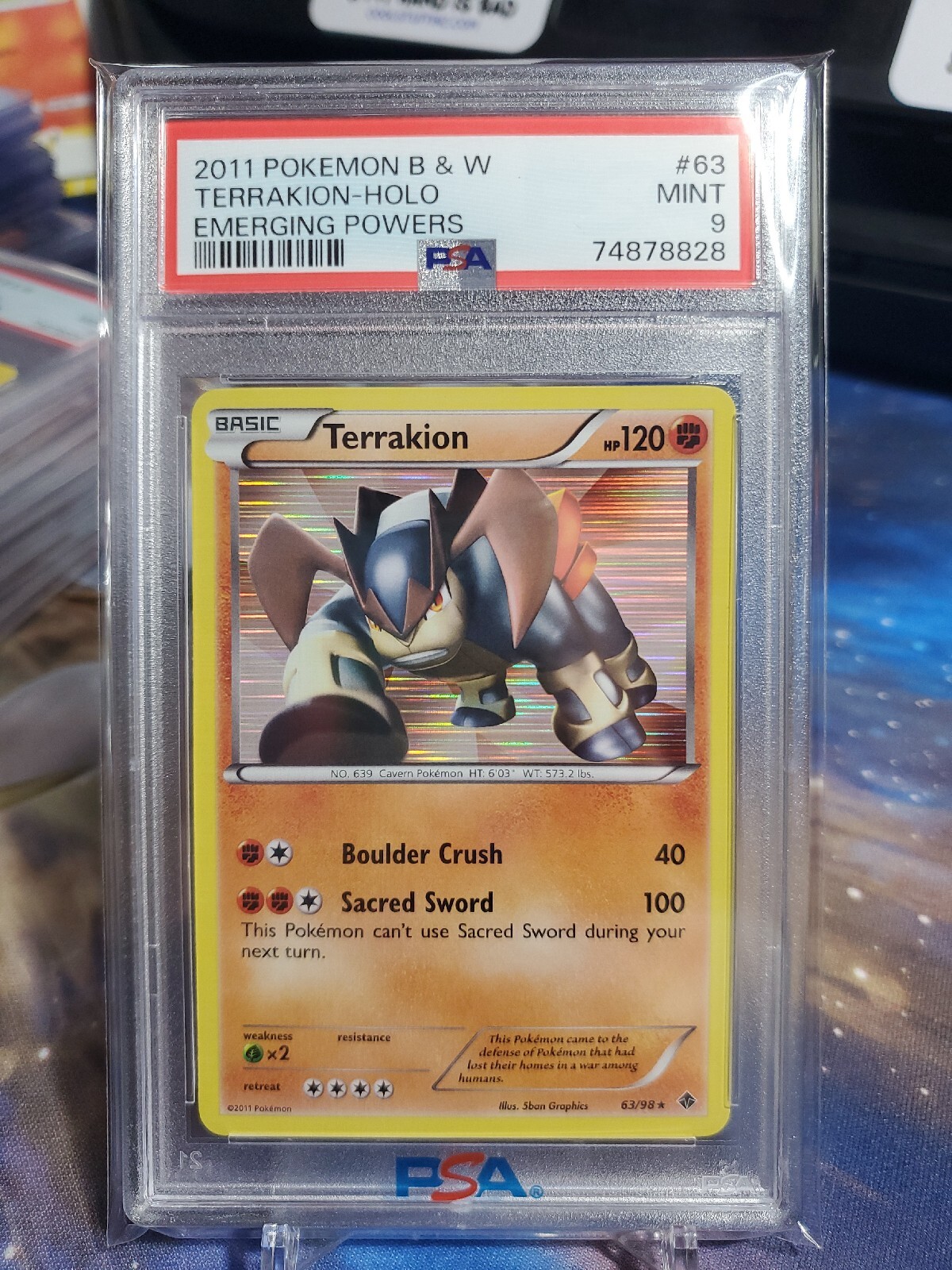 PSA 9 MINT TERRAKION HOLO #63 2011 BLACK & WHITE EMERGING POWERS POKEMON TCG