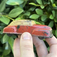 Antique 1930’s The Sun Rubber Co Streamlined Toy Car Vehicle Red & Gold