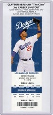 Clayton Kershaw 3rd SHUTOUT WIN 11K SHO 2011 Dodgers Tigers 6/20 Full Ticket