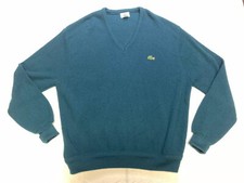 Vtg IZOD Lacoste Mens V Neck Sweater 60s Made In USA Teal Turquoise Sz. L
