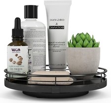 9" Oak Bathroom Vanity Tray Turntable for Perfume Candle, Round Wooden Decorativ