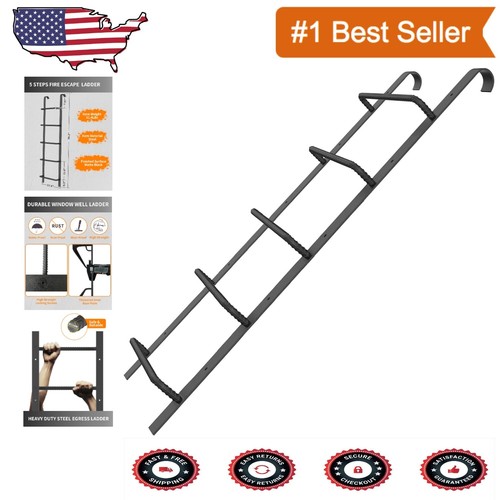 Heavy-Duty 5-Rung Window Well Ladder - Matte Black Steel for Emergency Safety