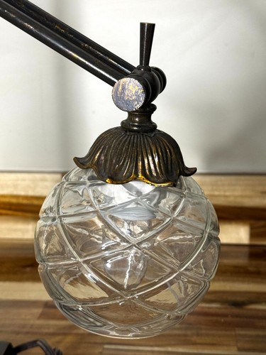 Vintage Portable Luminaire Art Deco Glass & Brass Desk Table Lamp - Picture 13 of 14